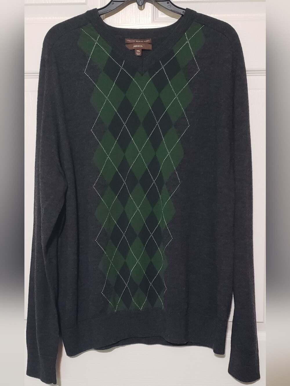 Merona Charcoal Crewneck Sweater with Green Argyle